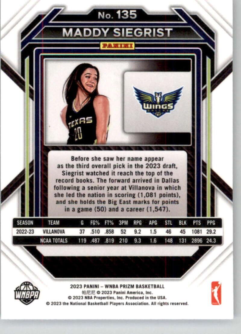 Amazon.com: 2023 Panini WNBA Prizm #135 Maddy Siegrist RC Rookie
